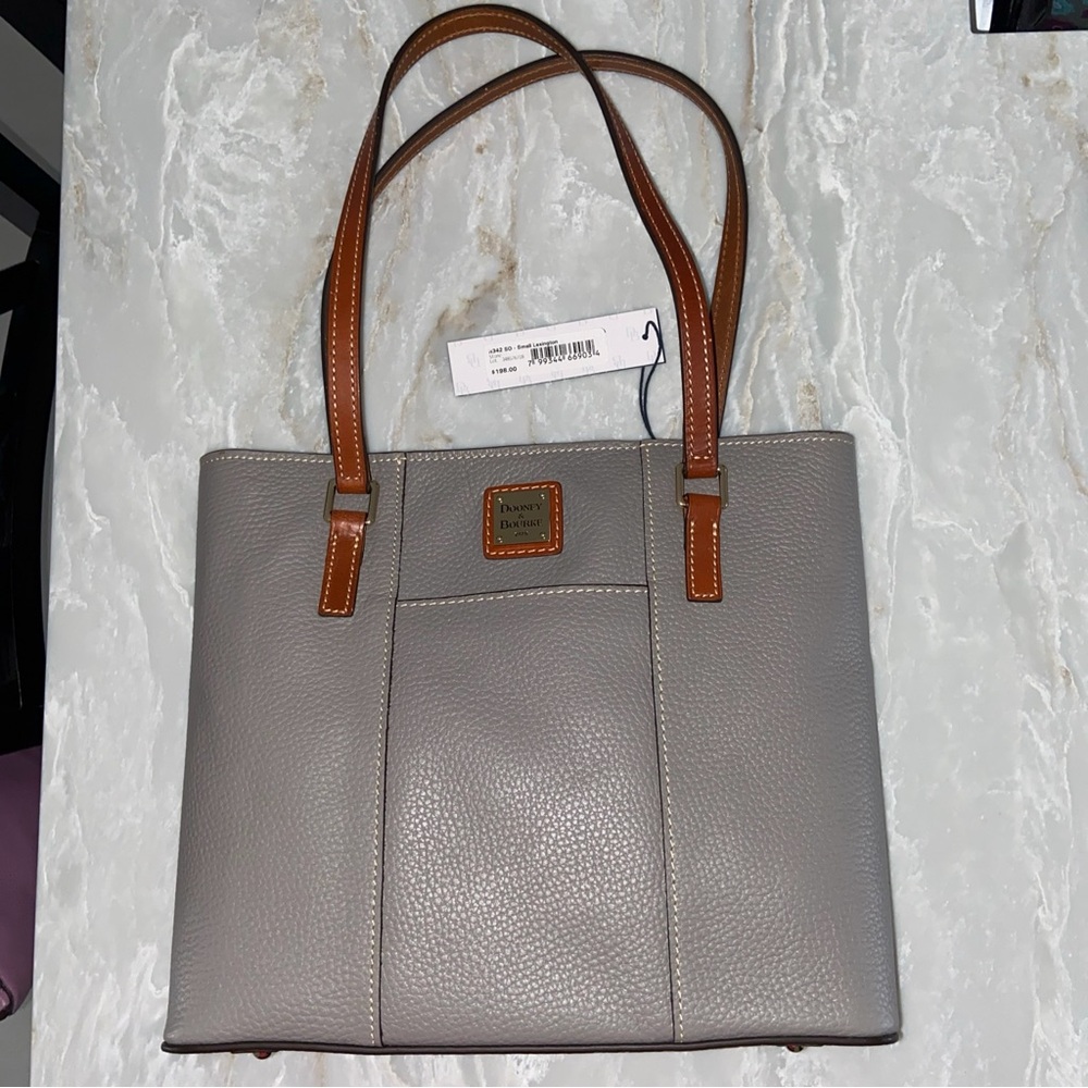 New DOONEY & BOURKE SMALL LEXINGTON PEBBLED LEATHER SHOPPER TOTE HANDBAG/Stone